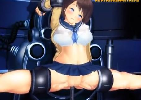 【イキ潮】機械に拘束された制服JKがパイパンマンコに電撃棒を突き入れられて強制機械姦調教レイプされる！！
