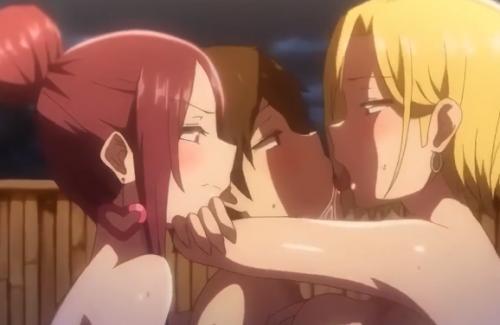 【ハーレム】淫乱ビッチなギャルたちと温泉宿で濃厚3P中出しセックスでベロチューしながらいちゃいちゃしちゃう♡