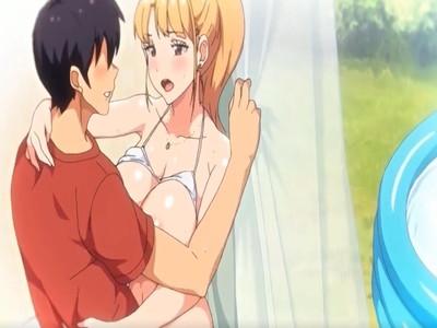 子供に隠れて外でSEXしちゃう♡白い水着がめちゃめちゃエロい金髪のギャルママはSEX大好きな女の子だった！！