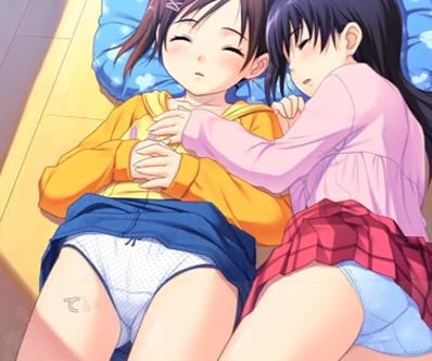 【ぶっかけ】寝ている二人のロリ美少女ちゃんのスカートめくってパンツ丸出しにする悪戯しちゃう変態兄貴♡