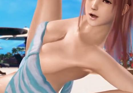 【下着】真夏のビーチでタオル一枚で誘惑してくる巨乳水着美女♡ちらちら見えるおっぱいに大興奮しちゃう♡♡