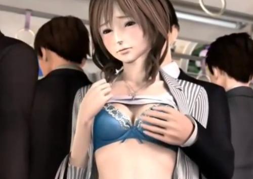 【辱め】巨乳美女が満員電車内で堂々とブラの上からおっぱい弄られ感じちゃう！！