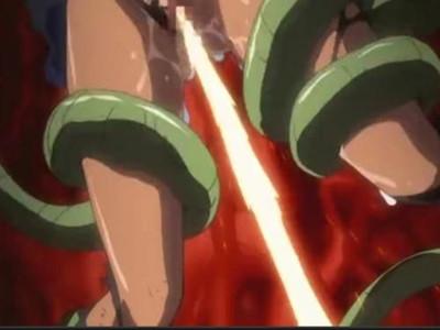 《ボテ腹》褐色美女がエロエロマン汁大噴射！！セクハラ触手に捕まって対魔忍女の触手責め！！