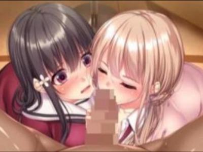 発情したように頬を紅潮させたJKが２人で代わる代わるチンポを舐め吸い、熱いザーメンを浴びる