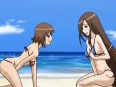 【野外レズ】海辺でおマンコこすり合わせるレズセックスを撮影！その後３P！！