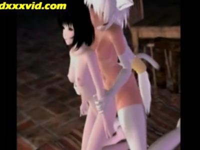 スレンダー美少女が猫耳娘のふたなり触手チンポにアンアン犯されて産卵しちゃう♥