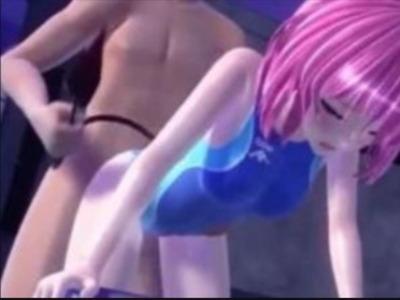 夜のプールでモモとスク水エッチ！しっぽを掴まれたらもうメロメロ♥