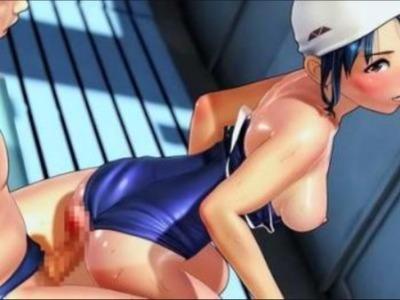 後輩男子の弱みを握った痴女JKがスク水ズラしてパイパンマンコに巨根をずっぽり！