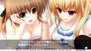 エロゲ―　年の近い姪たちとエロエロライフ　勃起チンコ見つめて手コキしだす2人の巨乳おっぱい美女ザーメンぶっかけ