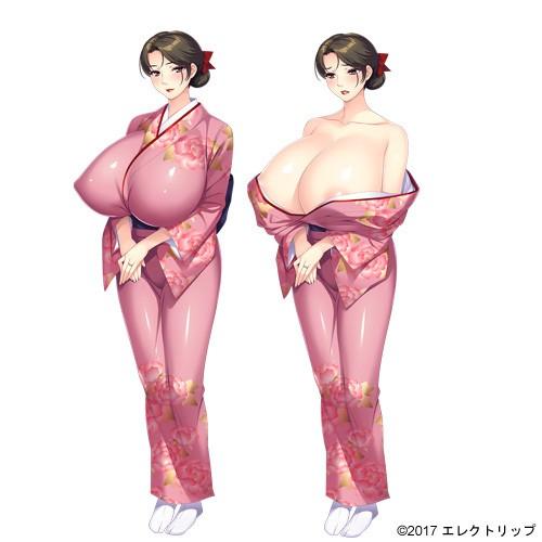エロゲ―　母乳垂れ流しながら腰振って乳首いじるドスケベ女将　着物汚すようにぶっかけ中出し種付けザーメン
