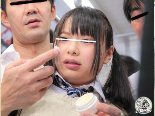 ＜ガチレイプ＞満員電車で媚薬を塗られ集団痴漢！ウブな女子校生が自らバイブも勃起チンポも咥え込み何度も中出し