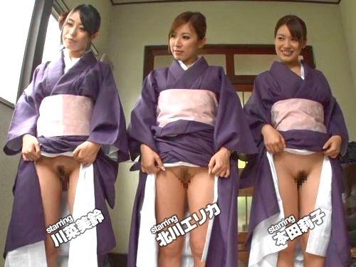 【本田莉子／北川エリカ／川菜美鈴】ノーパンでお出迎えして即尺フェラｗｗｗ旅の疲れを癒してくれる仲居さんの歓迎セックス！