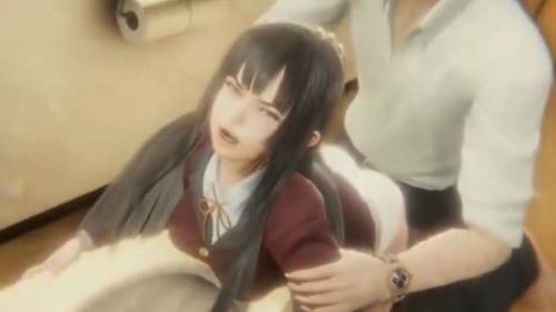 清楚系の黒髪美少女がバックで連続ピストン！トイレで義父に犯される近親相姦セックス