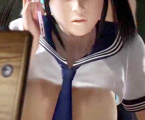巨乳美少女JKがスマホで電話しながら立ちバックで連続ピストン！手コキフェラでザーメン口内射精
