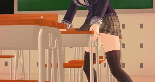 巨乳美少女JKが机で角オナニーしていたら後ろから男根を挿入され連続ピストンされる！