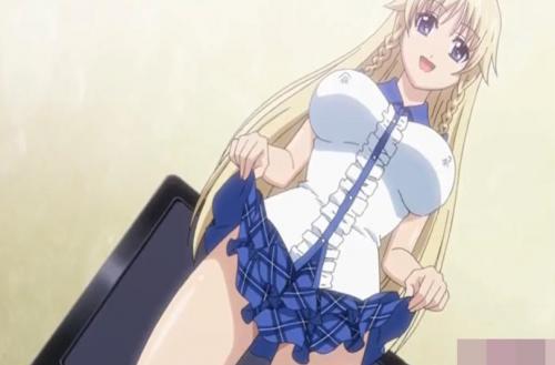 巨乳美少女がスカートを上げて誘惑！ノーパンの濡れ濡れおマンコに肉棒を差し込む！