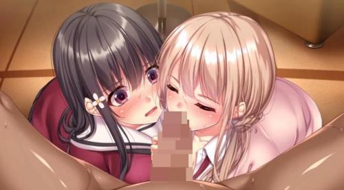 美少女JKがフェラご奉仕！2人で交互に肉棒を吸い合って精液を絞り出す
