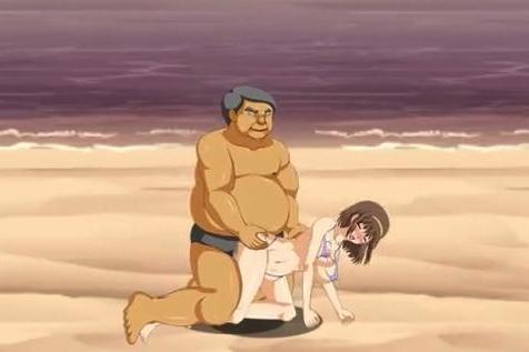 巨乳水着美女がビーチで野外レイプ！変態おじさんにバックで連続ピストン