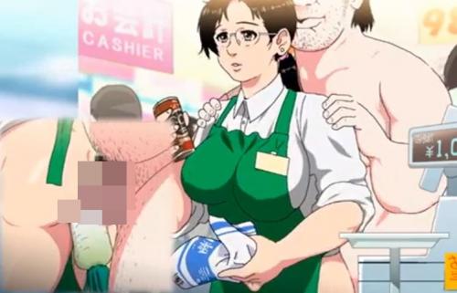 勤労感謝の日 レジ打ちをするパートのおばちゃんのおマンコに大根詰めてアナルセックス！