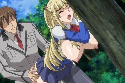 巨乳美女が野外で立ちバックでガン突きピストン！黒パンスト破られパンツずらして男根を挿入されるドM雌豚