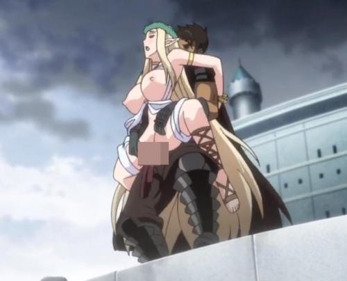 巨乳美女エルフが衆目の目の前で処女マンコを貫かれる！抱きかかえながら突き上げられる女神様