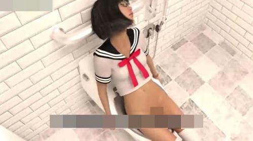 メガネの制服美少女が図書館のトイレでオナニー！鉛筆をおマンコに入れて弄る