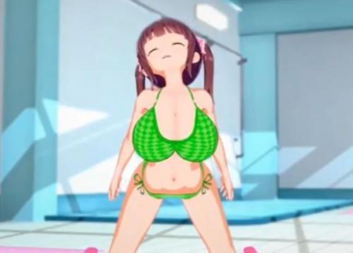水着美女が男根をパイズリフェラ！立ちバックで突かれてる様に感じている様子が良い！