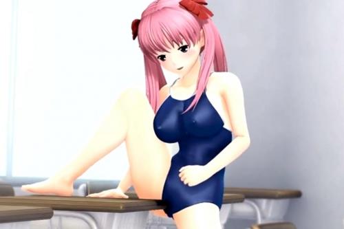 スク水を着た巨乳美少女が机で角オナニー！おマンコを擦り付けて感じてしまう