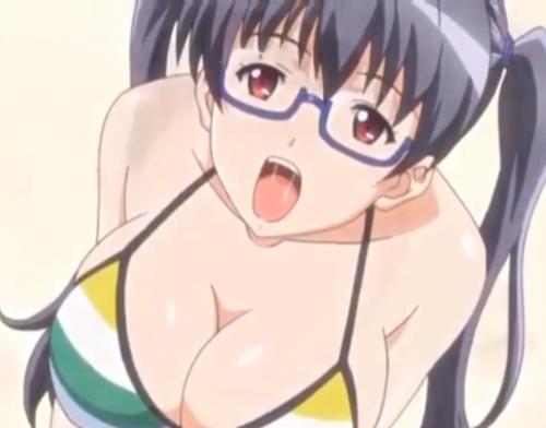 ツインテ眼鏡の女の子と砂浜でセックス