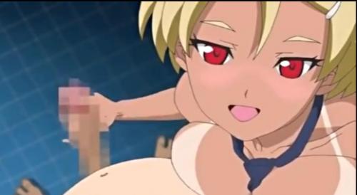 日焼け跡がエロい巨乳女子校生にちんぽしごかれる！