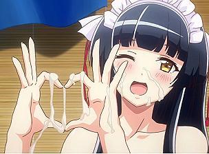 ザーメンぶっかけられながらも笑顔で指ハートを作る完璧な巨乳娘