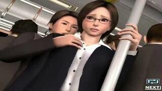 《3Dエロアニメ》メガネ巨乳のOLが通勤電車で犯されまくる！