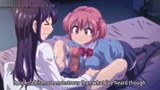 ふたなり美女のデカチンに興味津々なロリ巨乳の顔が抜ける