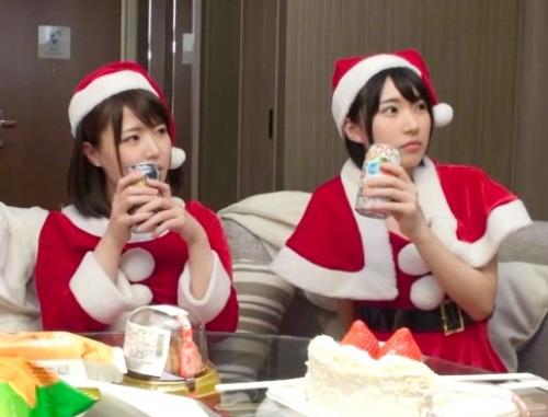 【クリスマスナンパ】双子コーデの美少女サンタをゲット？！しっかり者と思いきや乱交しちゃうナースの卵でした！【エロ動画】