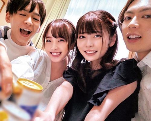 『セックスするっきゃないでしょ！！』ビッチ二人とイケメン二人がほろ酔い？！4P乱交が始まっちゃいます！！【赤面女子】