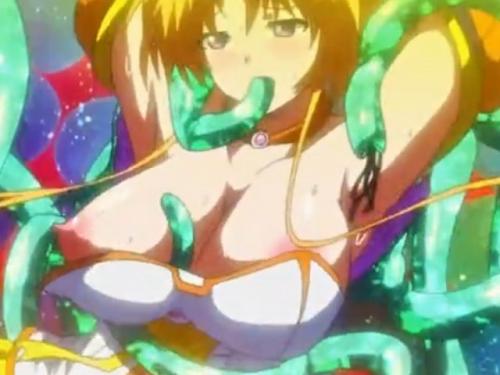 淫獣の触手に犯され中出しまでされる美少女達が遂には感じてしまう