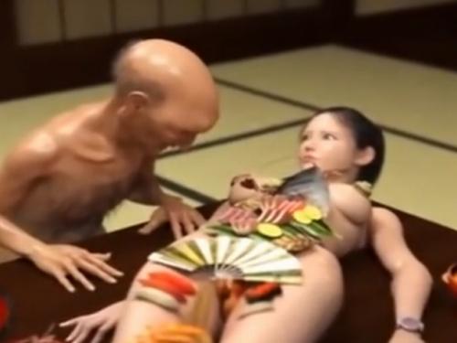 変態ジジイに女体盛りにされた挙げ句に犯されてしまった美人妻