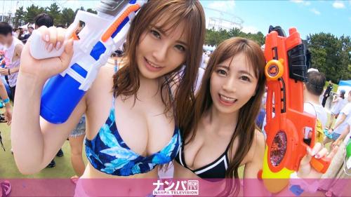 《フェスナンパ》某テーマパークのイベントテンションMAXだった水着ギャル2人をお持ち帰り