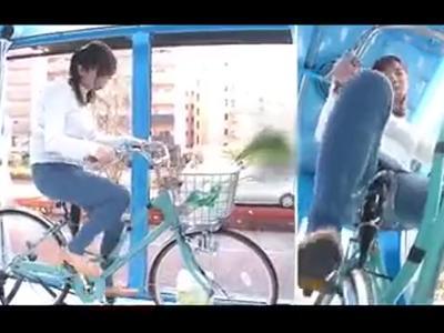 (外見える!?&幼妻)口説いた奥様がアクメ自転車で大量潮吹きからのムラムラが我慢できなくなってそのままH！無料で見れちゃうスケベ映像