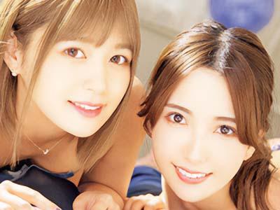 【主観】「ビクビクしちゃってますね♡」超かわいい後輩の美女2人がちんぽを奪い合うハーレムフェラ手コキプレイ！