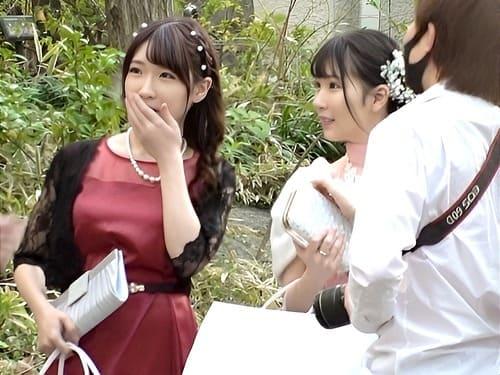 【素人ナンパ】結婚式場から出てきたお姉さん2人に声かけてマンコに電マ当て、フェラ、手コキ、勃起陰茎挿入腰振り絶頂。