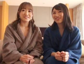 レズ願望がある初対面の素人娘2人にレズってもらい最後は2人とも生中出しされる♥