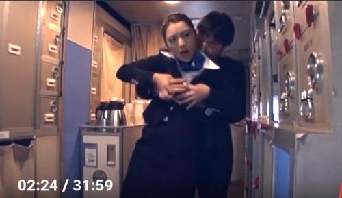【CA】時間を止めて！！飛行中の飛行機の中で美人キャビンアテンダントをハメる！！隠れて立ちバック！！
