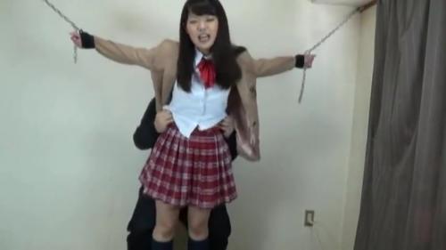 【制服JK】拘束されコチョコチョされる美人JK 制服を脱がされパンティ丸見えで全身を触られる