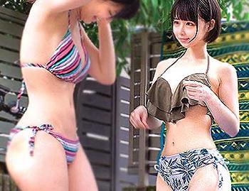 ＜素人＞水着のSSS級GALがチェリーくんにヌル素股！初体験はオマンコの中に射精！