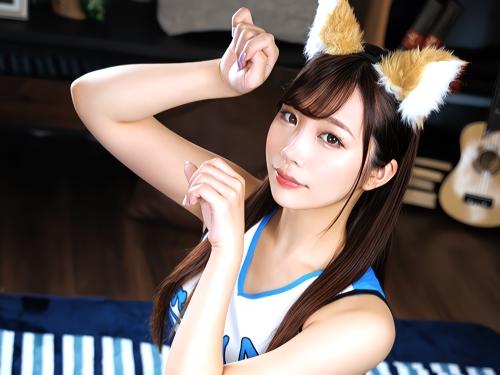 【パイパン】後ろからいっぱい突いて‥♥きつねコスのチアガール美少女に着衣で立ちバックしたり騎乗位で突きまくる中出しSEX