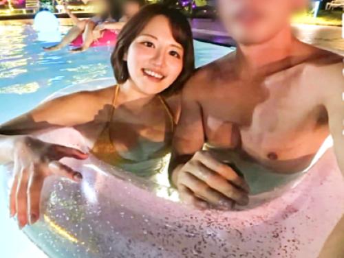 【素人】1時間1万円だけど大丈夫!?ムチムチ可愛い白米大好き脱毛サロン店員とナイトプール行ってからの口移しベロチューキスしてみた