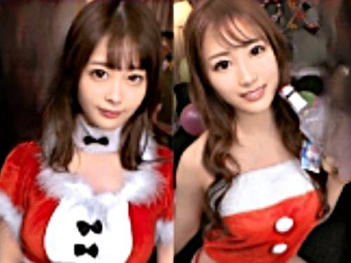 【素人】超ミニスカのサンタだよ♥ノーブラでコスプレ着ていた美乳おっぱいギャルと年忘れクリスマス４P乱交SEXパーティー