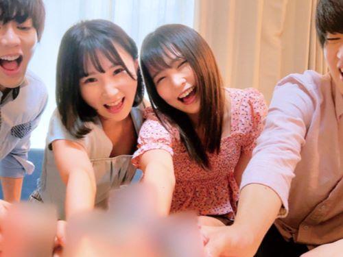 【素人】キャハッハッハーww貧乳ロリ娘達と乱交合コン!!ミニスカ脱がされ乳首舐めベロチューされたスレンダーJDがクンニされる