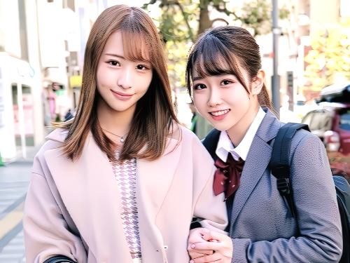 【素人ナンパ】恥ずかしい‥しちゃいましたね///美人スレンダーお姉さんの前で童貞にキスしたJK美少女が姉妹で仲良く中出しされた